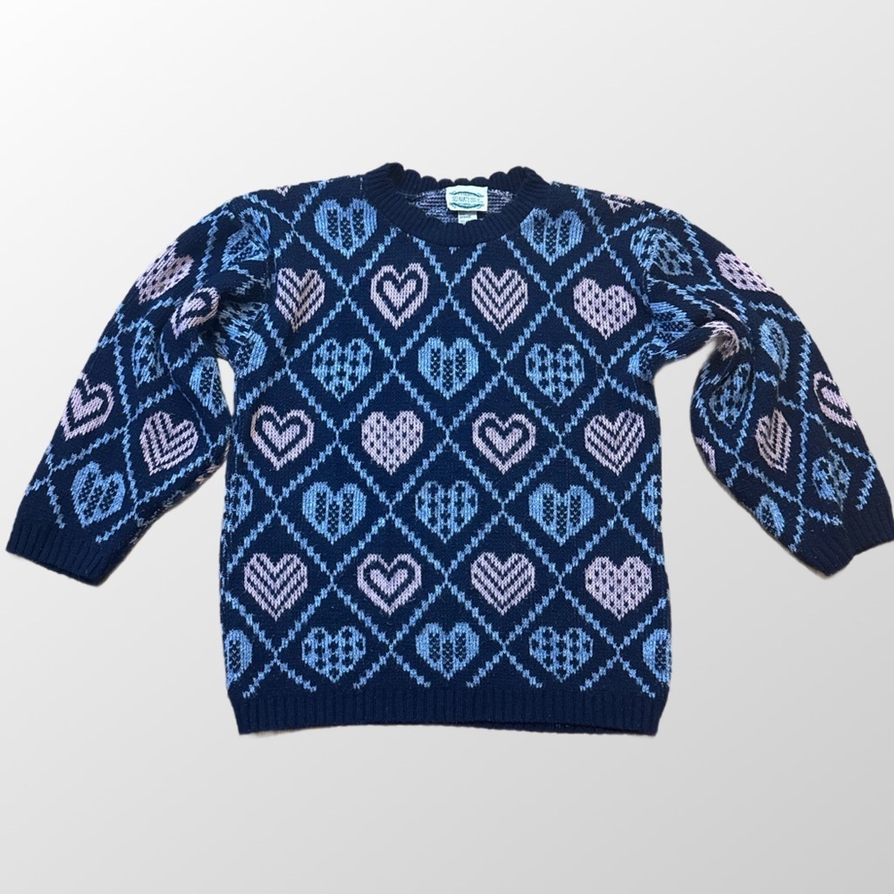 Vintage Blue Heart Pattern Sweater Separate Issue women's pullover knit